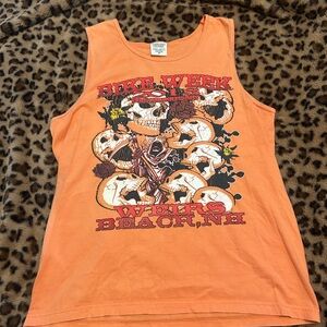 Vintage Comfort Colors Orange mens Tank Top with Skull Graphic
